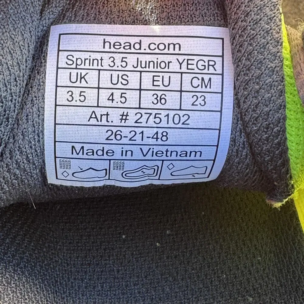 Head‎ Sprint 3.5 Junior Shoes Youth 4.5 Neon Yellow Pickleball Tennis 275102
